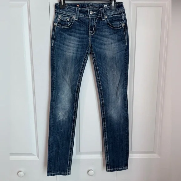 Miss Me Jeans Dark Blue Skinny with Fleur de Lis Embellishments - Picture 2 of 11